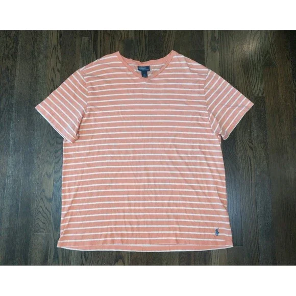 VTG Polo Ralph Lauren Men's T Shirt Size XL Orange White Striped Cotton 90s Logo