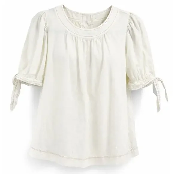 Anthropologie Cream Short Sleeve Puff Sleeve Blouse Size Small Prairie Cottage