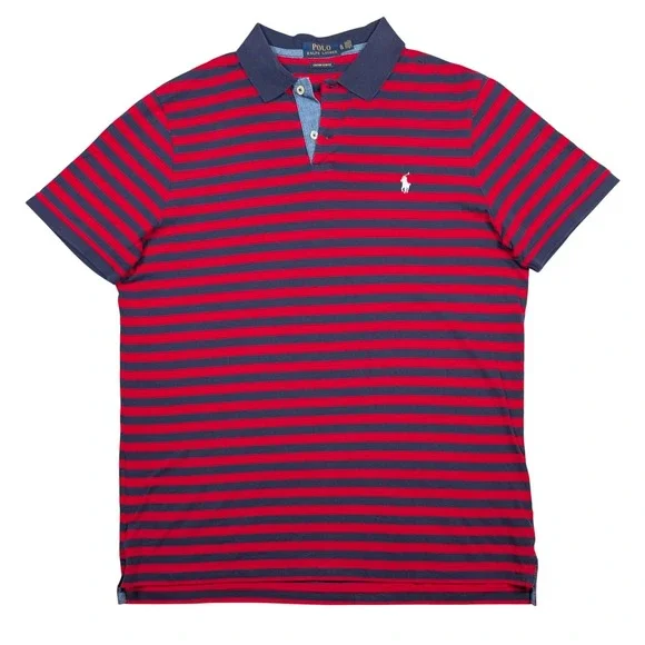 Polo Ralph Lauren‎ Shirt Mens XL Red Blue Stripe Chambray Custom Slim Fit Pony