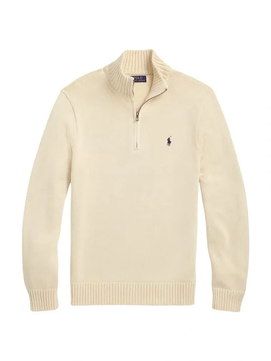 Polo Ralph Lauren Cotton Knit Quarter Zip Sweater Cream Ivory XXL