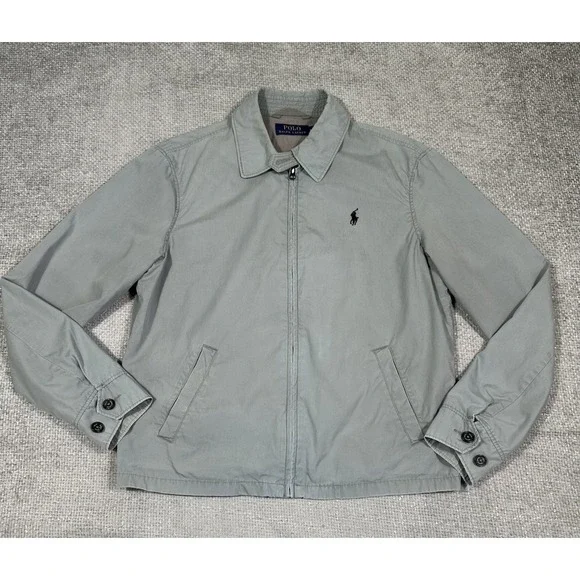 Polo Ralph Lauren Jacket Medium Gray Cotton Bi Swing Grunge Stained Faded Read