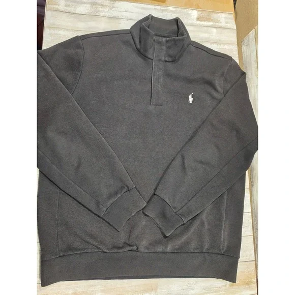 Polo Ralph Lauren Mens Black Snap Mock Neck Pullover Sweatshirt Large‎ Pony Logo