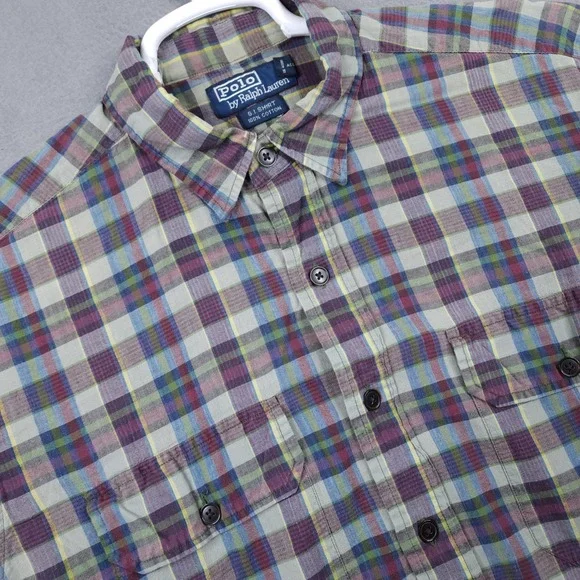 Polo Ralph Lauren G.I. Shirt Mens L Multi‎ Plaid Short Sleeve Grunge Streetwear