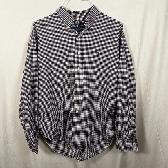 Polo Ralph Lauren Shirt Mens XL Classic Fit‎ Purple White Gingham Button Down