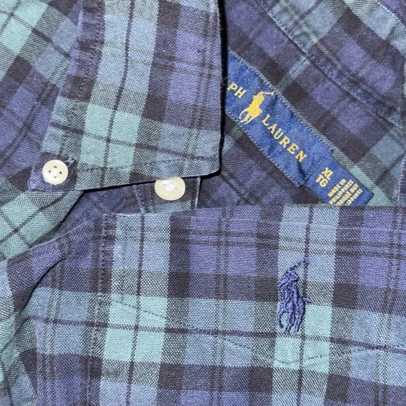 Polo Ralph Lauren Long Sleeve Button Down Oxford Mens XL Blue Green Plaid Pocket