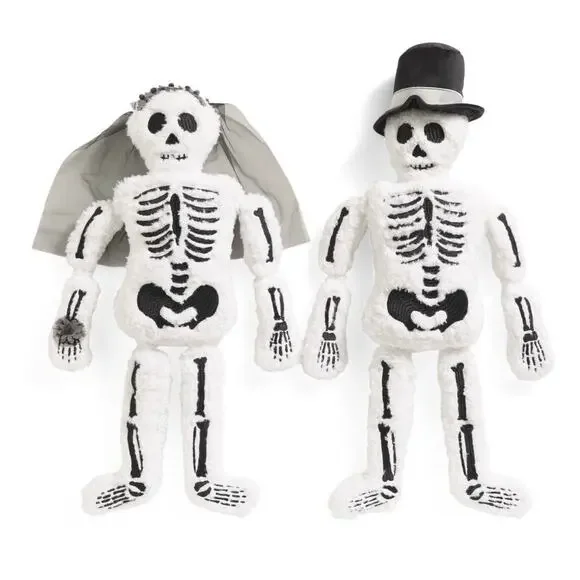 Skeleton Couple 2 pc Pillow Set Mr & Mrs Bride Groom Halloween Sherpa Pillows