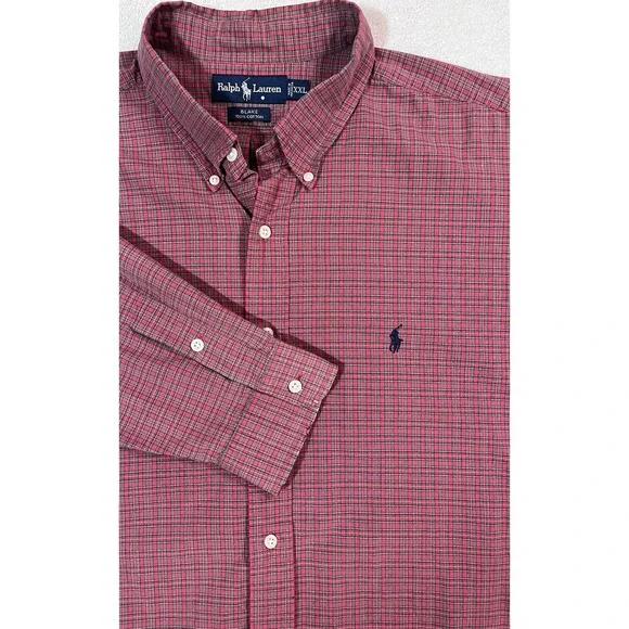 Polo Ralph Lauren Blake Sz XXL‎ Red Green Plaid Navy Pony Long Sleeve Oxford
