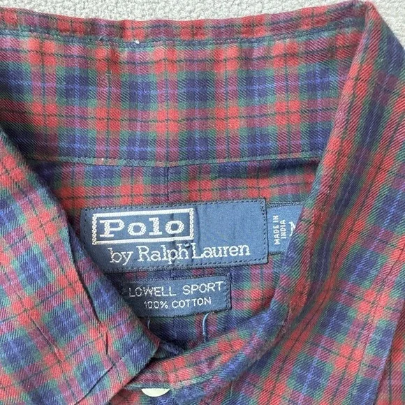 Polo Ralph Lauren Shirt Mens Medium Red Tartan Plaid Lowell Sport Sleeved Cotton