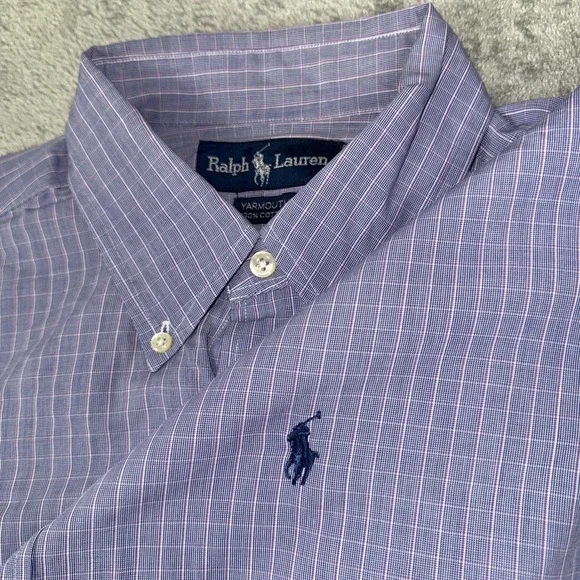 Vintage Polo Ralph Lauren Yarmouth 15.5 34 Blue Red Plaid Button Down