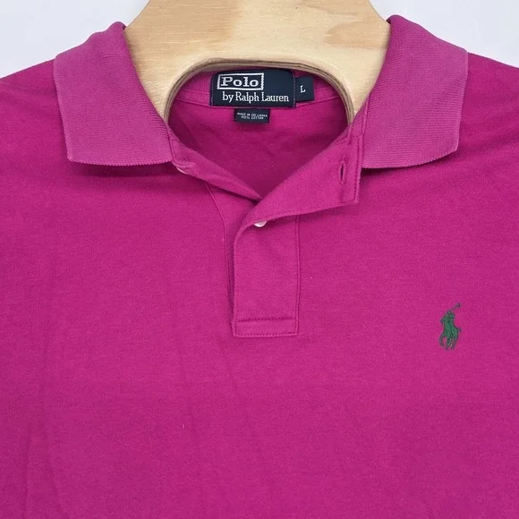 Vintage Polo Ralph Lauren Mens Large Pink Magen Pony Short Sleeve Polo Shirt 90s