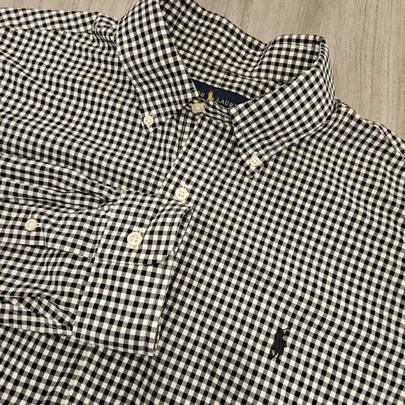 Polo Ralph Lauren Gingham Button Down Shirt Mens Size XL Black White Long Sleeve