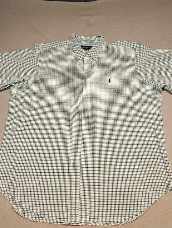 Polo by Ralph Lauren Green and White Mini-Check‎ Button-Down Shirt Size XXL