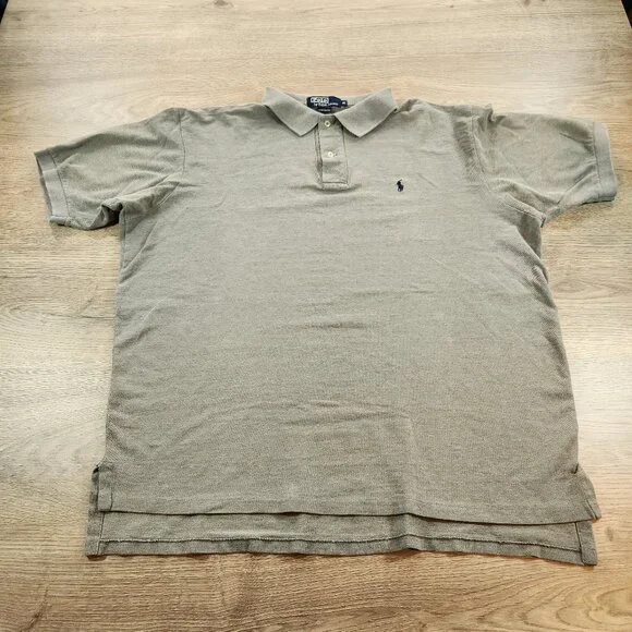 Vintage‎ Polo Ralph Lauren Pique Shirt Men's Large Heather Grey Made in USA 90s