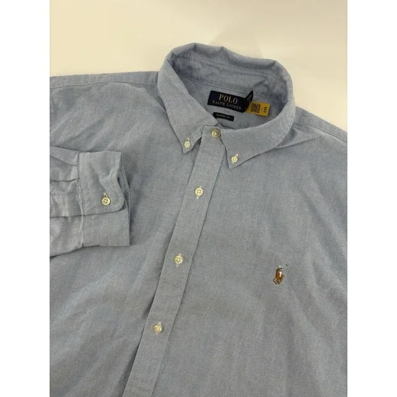 Polo Ralph Lauren Men's XXL Blue Oxford Flesh Pony Button Down Long Sleeve Shirt