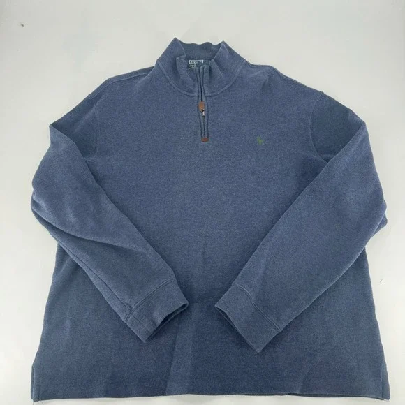 Polo Ralph Lauren Mens XL Blue Cotton Quarter Zip Pullover Sweater Pony Logo‎