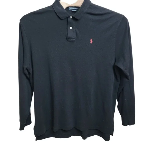 Polo Ralph Lauren Mens XXL‎ Black Long Sleeve Polo Shirt Embroidered Red Pony