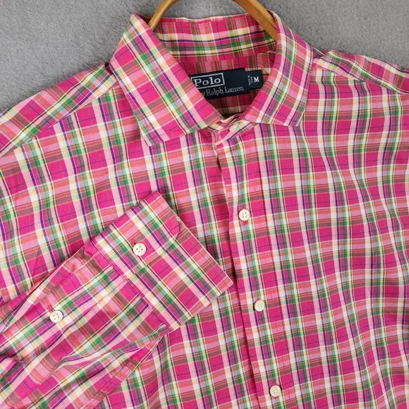 Polo Ralph Lauren Button Down Mens M Pink Plaid‎ Long Sleeve Preppy Classic