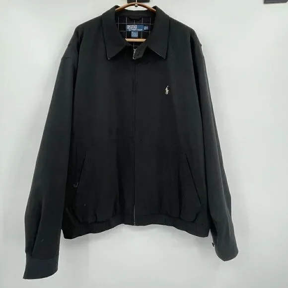 Polo Ralph Lauren Black Full Zip Harrington Bi-Swing Windbreaker Jacket Size XL