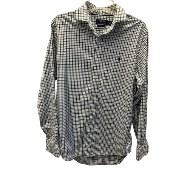 Polo Ralph Lauren Performance Mens Medium Green Navy Check Button Down Shirt