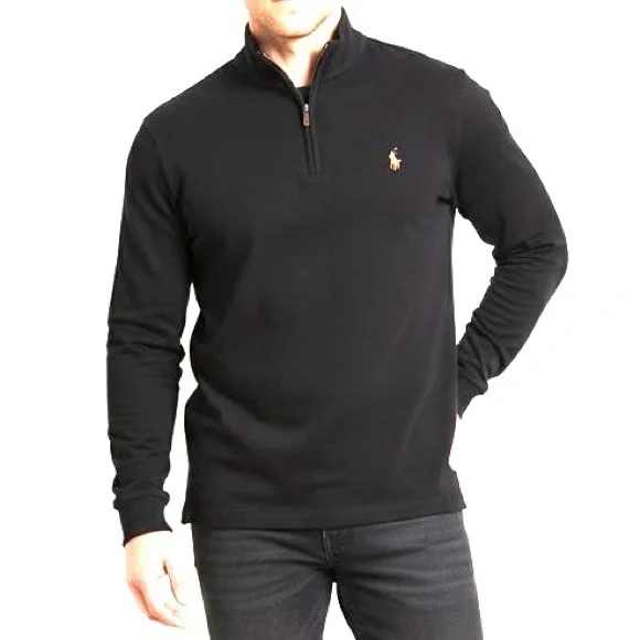 Polo Ralph Lauren Black Estate Rib Quarter Zip Pullover Sweater‎ Black XXL