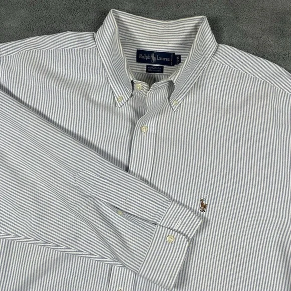 Vtg Polo Ralph Lauren Yarmouth cotton Oxford LS Shirt Men's 17.5-35 Blue Striped