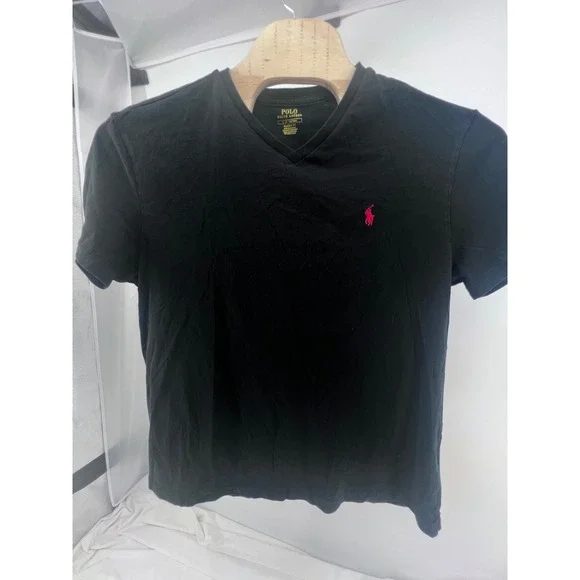 Polo Ralph Lauren Mens Classic Fit V-Neck T-Shirt Black Red Pony‎ Logo Large