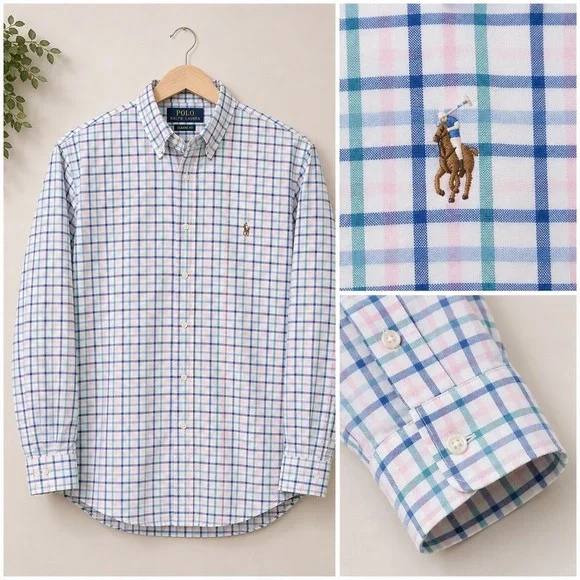 Polo Ralph Lauren Mens Long Sleeve Button Shirt XXL Plaid Classic Fit Flesh Pony