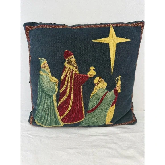 Vintage Christmas Three Wise Men Tapestry Throw Pillow Nativity Star‎ Bethlehem