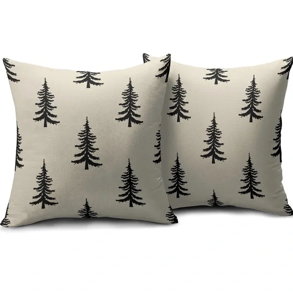 Elegant Black and Cream Holiday Tree Pillows