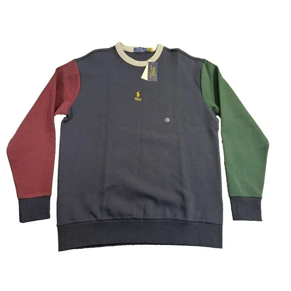 Polo Ralph Lauren Colorblock Sweatshirt Mens LT‎ Pony Blue Green Burgundy Large