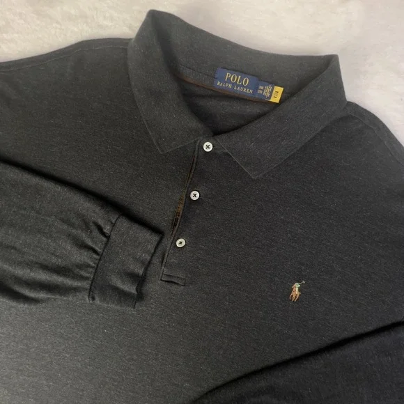 Polo Ralph Lauren‎ Polo Shirt Mens 3XB Charcoal Long Sleeve Big Tall Pony Logo