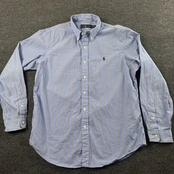 Polo Ralph Lauren Button Down Shirt Mens Large Blue Striped Cotton Pony