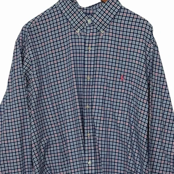 Polo Ralph Lauren Mens 2XL Plaid Pink Blue Classic Fit Oxford Button Down