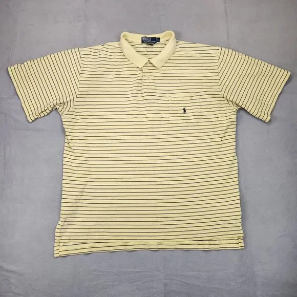 Polo Ralph Lauren Polo Shirt Men 2XL Yellow Striped Short Sleeve Pocket 90's Y2K