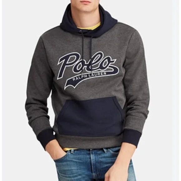 Polo Ralph Lauren Double Knit Gray Performance Sweater Hoodie Embossed Knit Logo