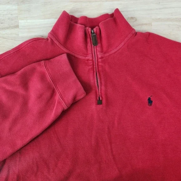 Polo Ralph Lauren 1/4 Zip Pullover Sweater Mens Size 2XL Red Vintage Pony