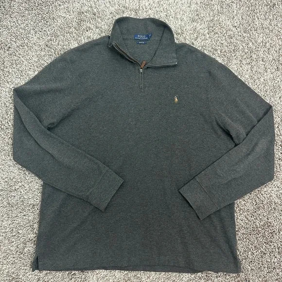 Polo Ralph Lauren Sweater Mens XL Charcoal 1/4 Zip Mock Neck Estate Rib Pullover