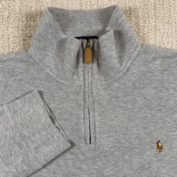 Polo Ralph Lauren Mens 2XL Gray Estate Rib 1/4 Zip Pullover Sweater Cotton