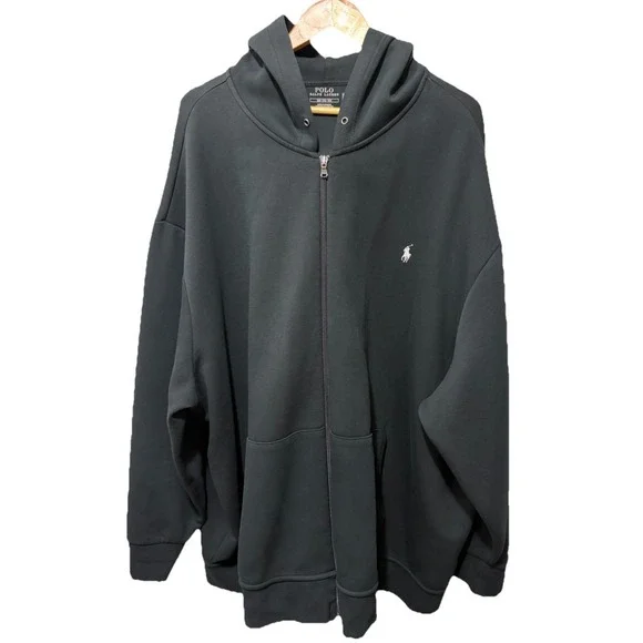 Polo Ralph Lauren Big & Tall Black Double Knit Full Zip Hoodie 5XB