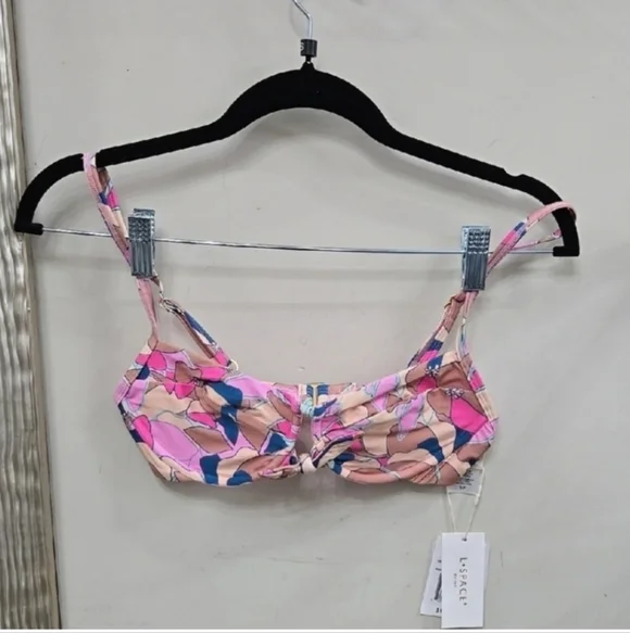 L*Space Rose Top Bikini Swim Top NWT Size Small Pink Abstract Tie Front