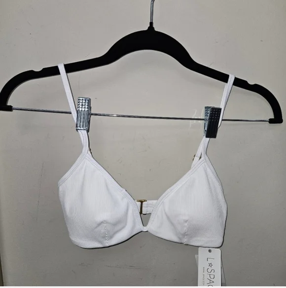 L*Space Helena Ribbed White Bikini Top XS NWT Adjustable Straps