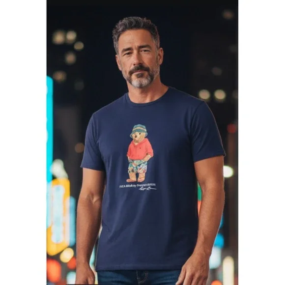 Polo Ralph Lauren T-Shirt Mens 2XLT Navy Blue Polo Bear Summer Graphic Tee #1066