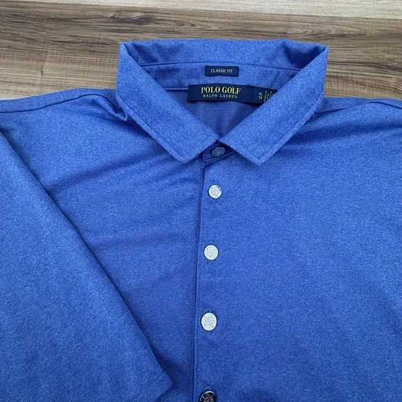 Polo‎ Ralph Lauren Men's Blue Polo Shirt Size XL Short Sleeve Metal Button Golf