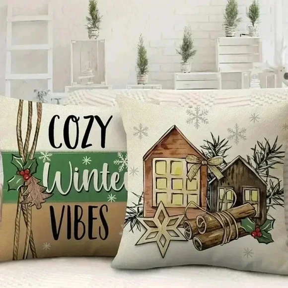 Christmas Rustic County Farmhouse Holiday Toss Accent Pillow Covers Set Of 2