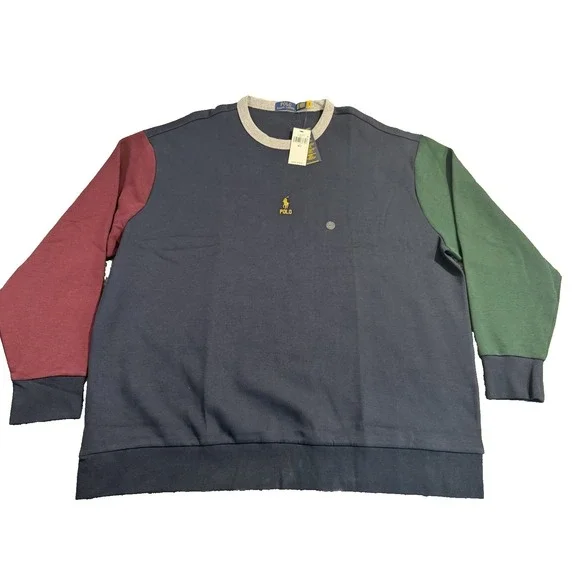 Polo Ralph Lauren Colorblock Sweatshirt Mens 3XLT Pony Blue Green Burgundy Large