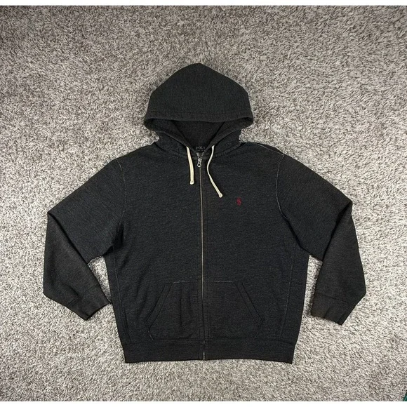 Polo Ralph Lauren Full Zip Hoodie XXL Charcoal Gray Cotton Blend Pony Logo