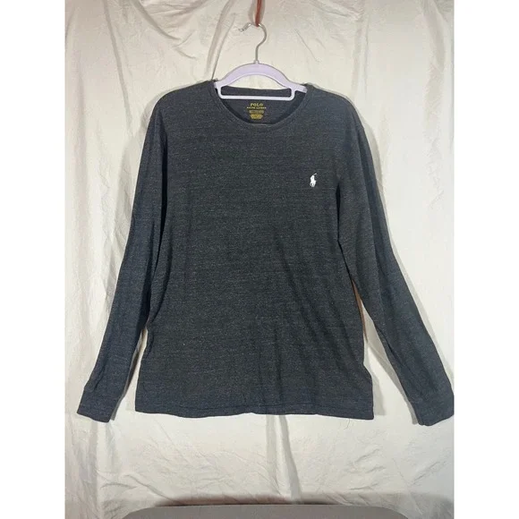 Polo Ralph Lauren Mens Long Sleeve Crew Neck T Shirt Dark Gray Heathered Size M‎