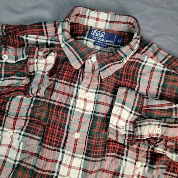 Polo Ralph Lauren Rayon Shirt Men's 2XL Plaid Multicolor Button Up Long Sleeve