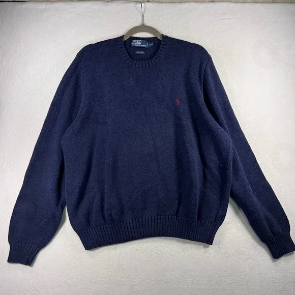 Polo Ralph Lauren Sweater Navy Crew Neck Long Sleeve Cotton XXL Fisherman Grunge