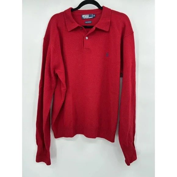 Polo Ralph Lauren Mens Lambswool Polo Sweater Size XL Red‎ Preppy Old Money LOGO